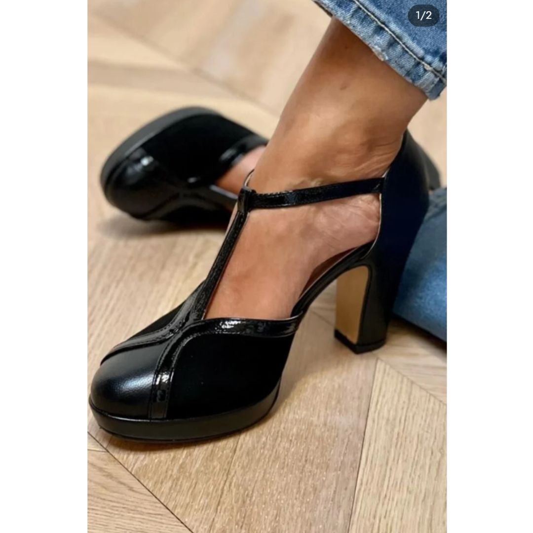 Monelisa | Czarne sandały T-strap w stylu color block z zakrytym noskiem