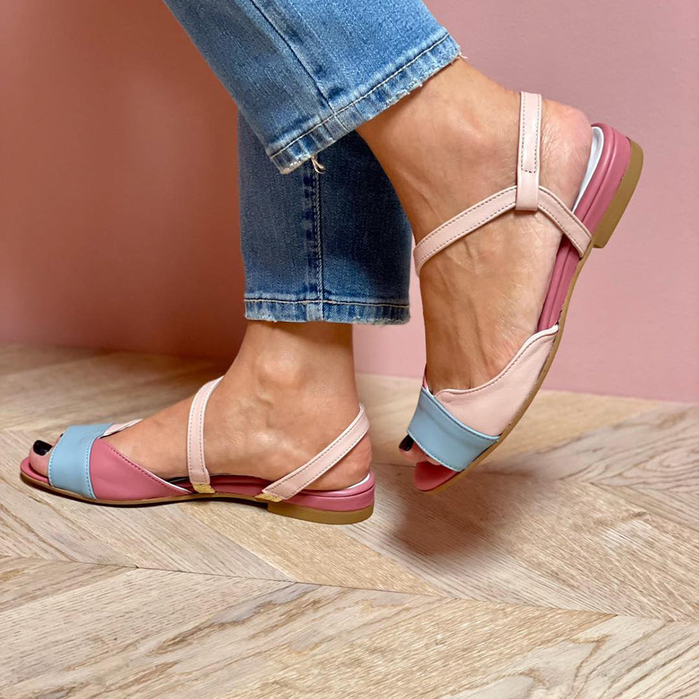 Roselina | Asymetryczne różowe sandały w stylu color block