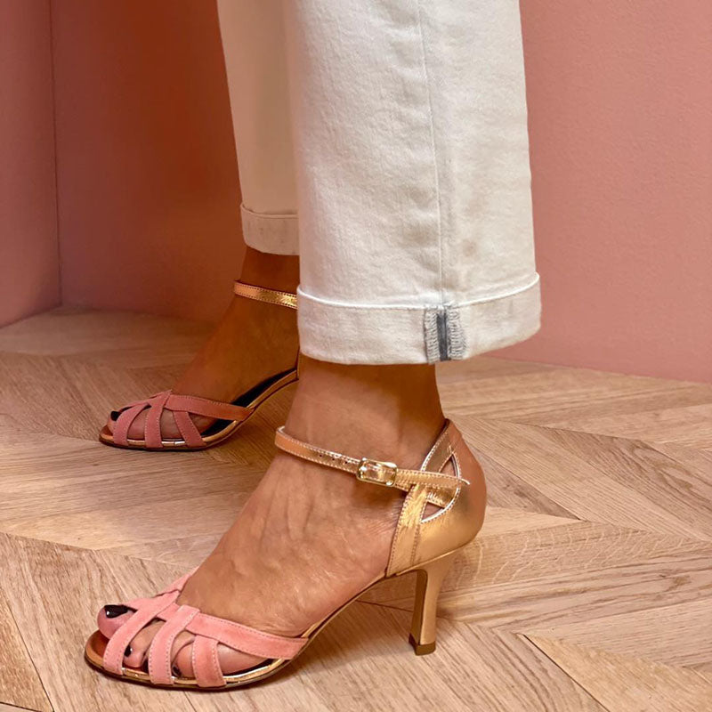 Calista | Sandały peep toe na szpilce w stylu color block