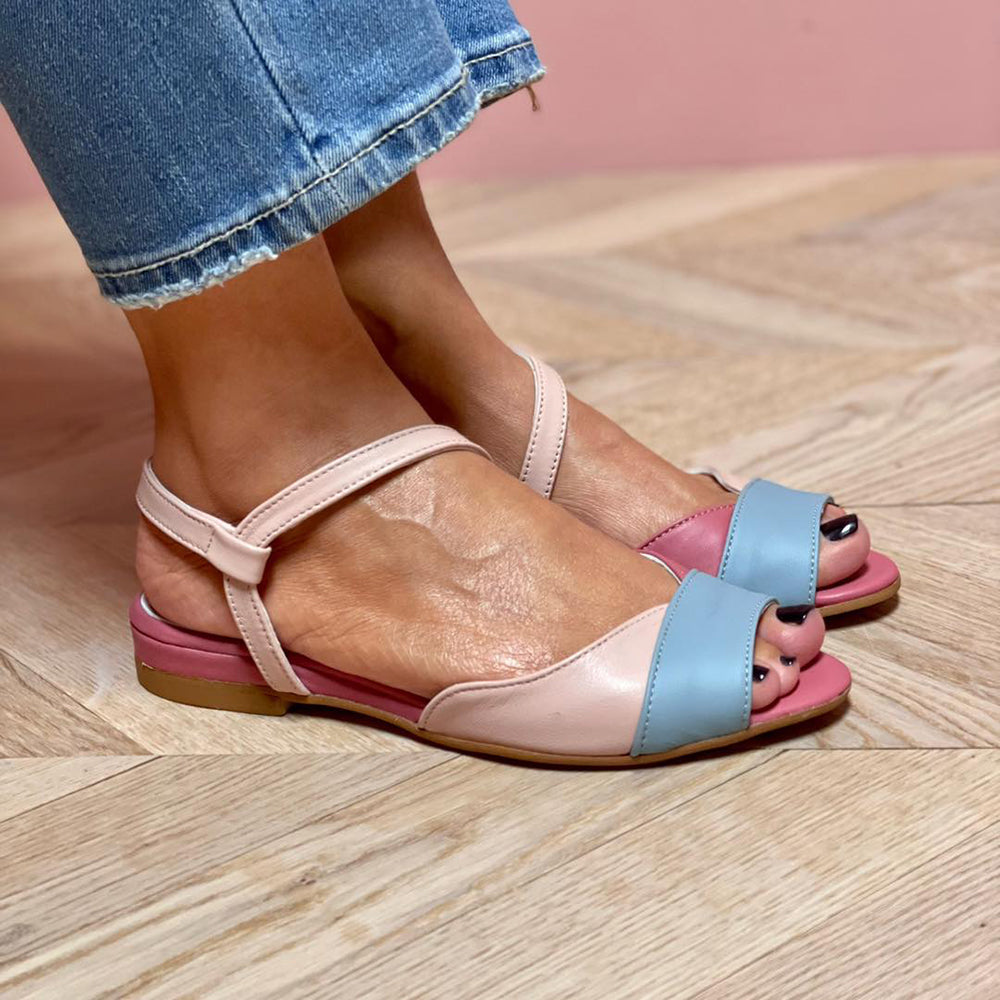 Roselina | Asymetryczne różowe sandały w stylu color block